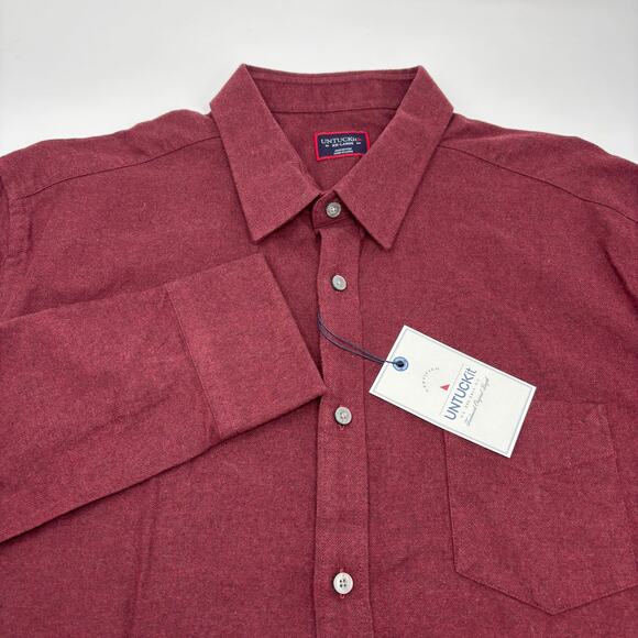 Untuckit Men's 2XLT Burgundy Red Long Sleeve Button Up Flannel Shirt NWT - Picture 1 of 6